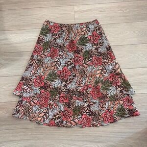 Vanity Fair Vintage Midi Skirt Tropical Floral Earthy Women 14 Boho Fairy Resort
